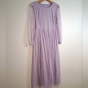 Lavender Textured Maxi Dress With Sheer Sleeves Small